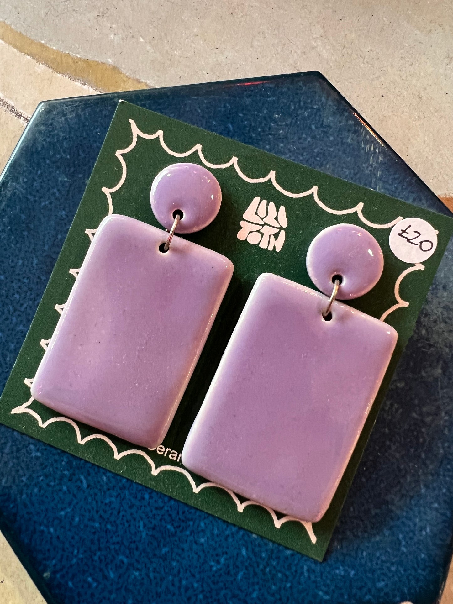 Purple Geometric Shape Handmade Ceramic Earrings by Lili Toth