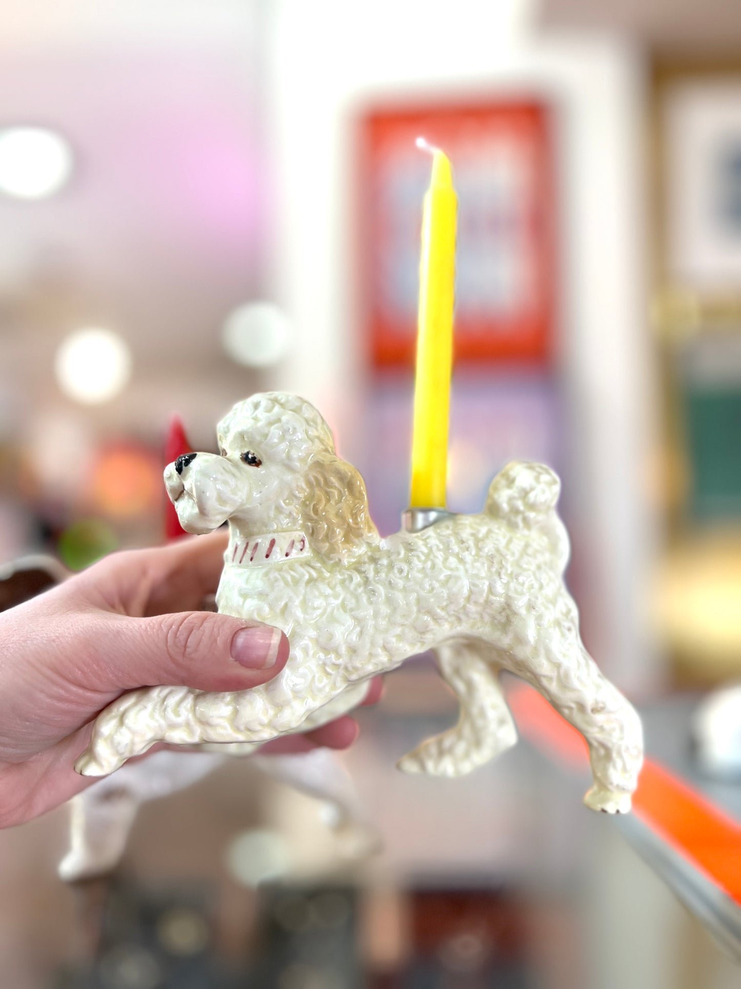 Vintage Ceramic Poodle Dog Candle Holder by Lost & Foundry