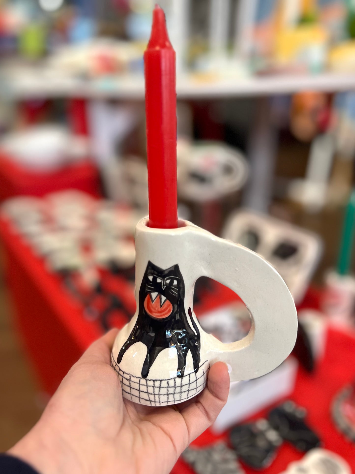 Angry cat, ceramic candle holder by Anna Soba