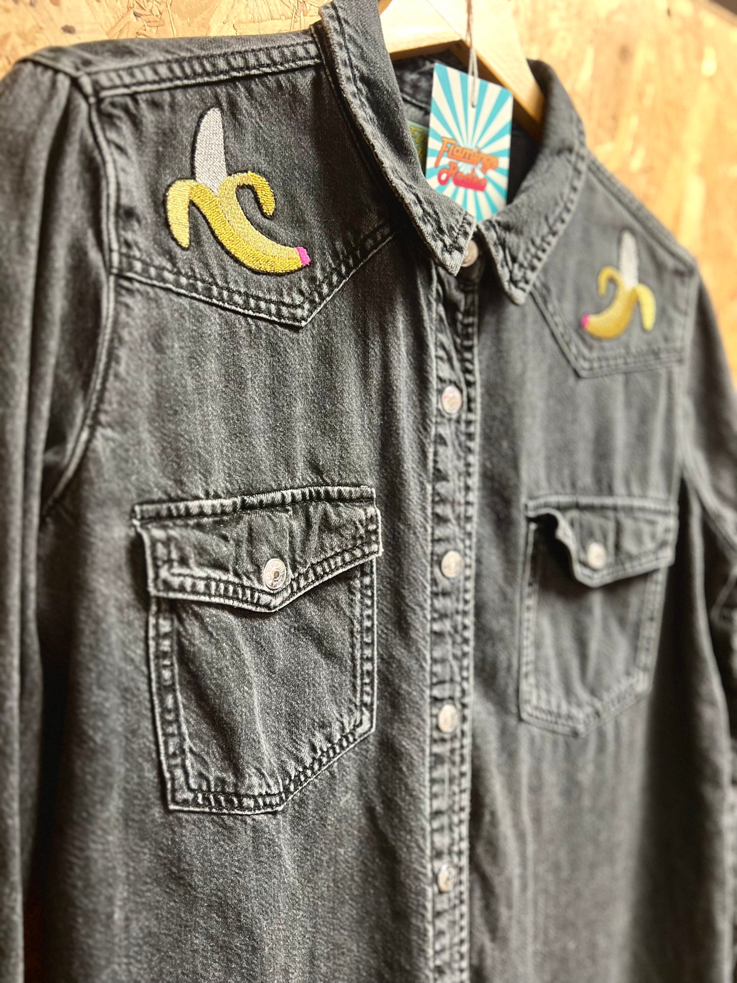 Jean Shirt With Banana Embroidery by Flamingo Rodeo
