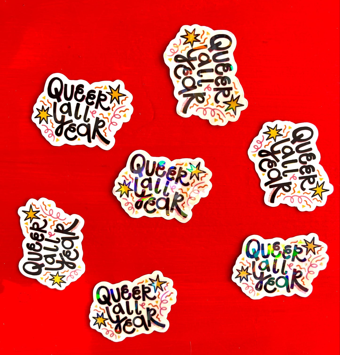Queer All Year Confetti Cannon - LGBT Holographic Sticker By MopBox