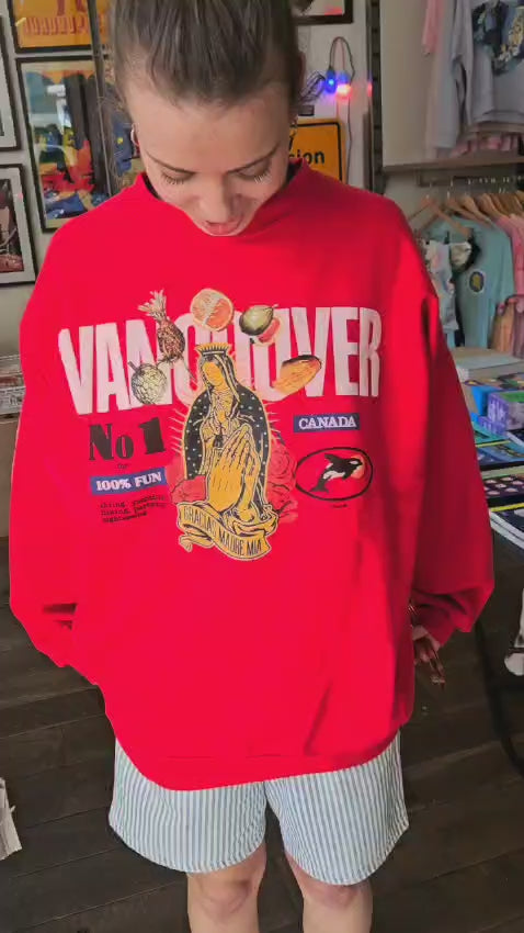 Upcycled Vintage Virgin Mary Red Jumper by Snacks