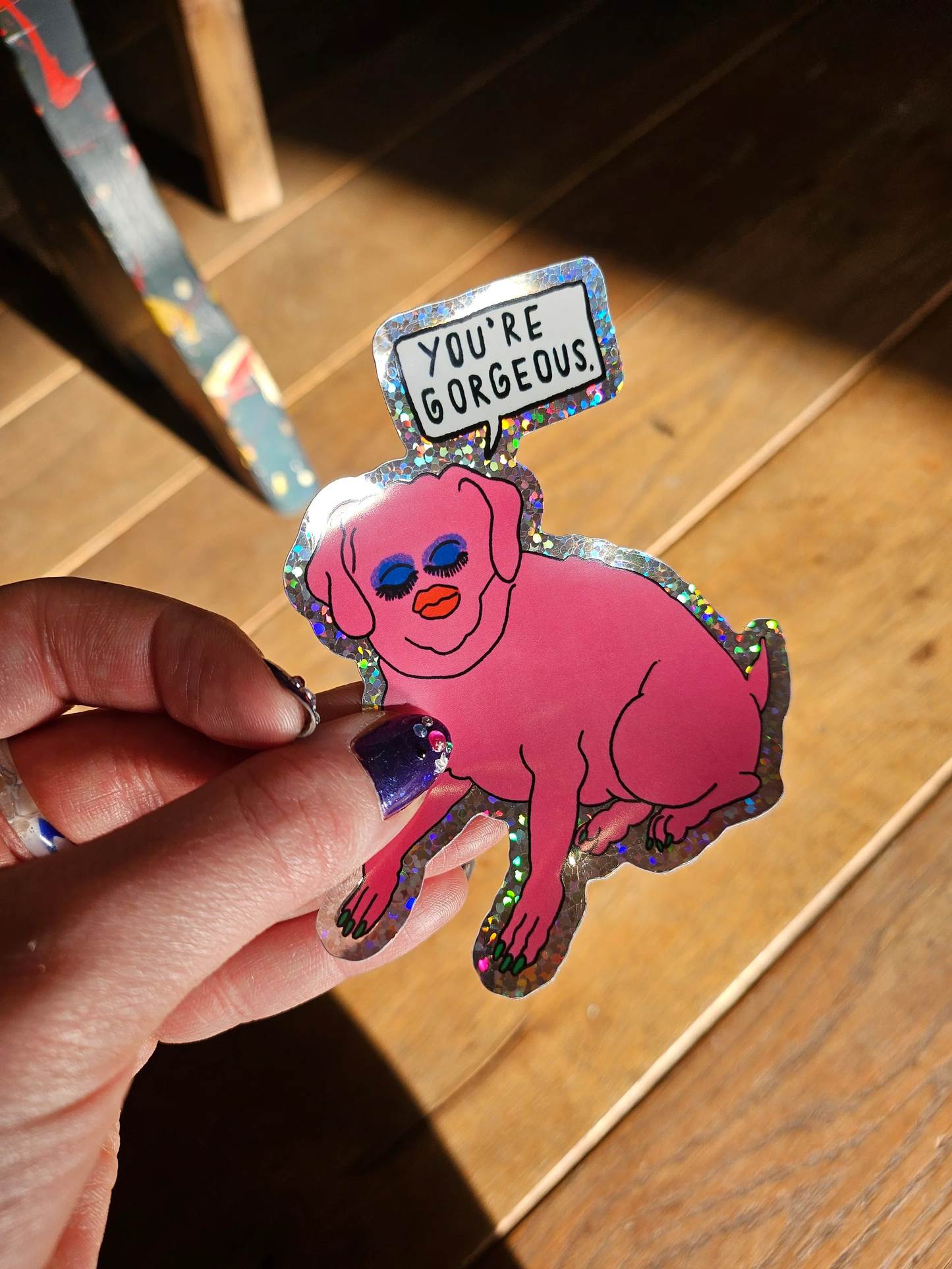 You're Gorgeous holographic sticker by Louise McFarlane Artist