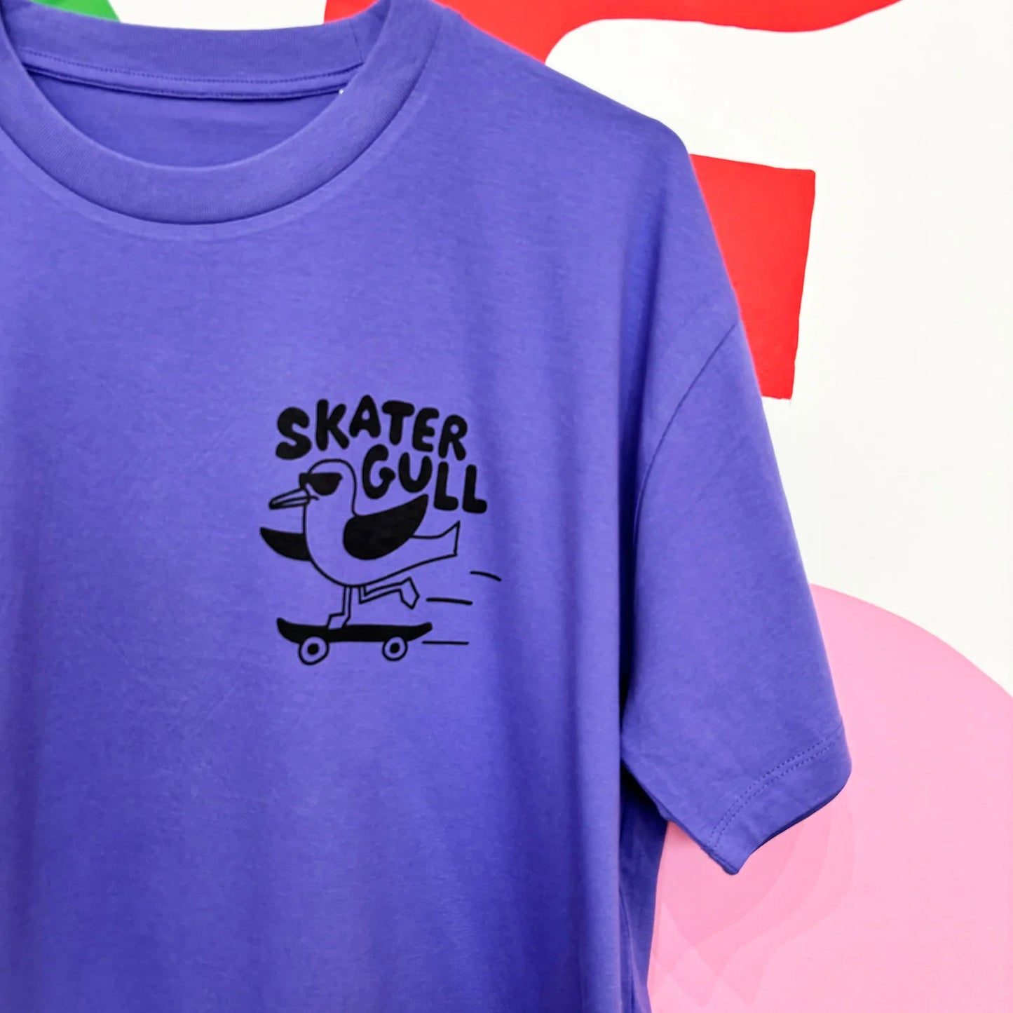 SKATER GULL design purple boxy T-shirt by Hello Dodo