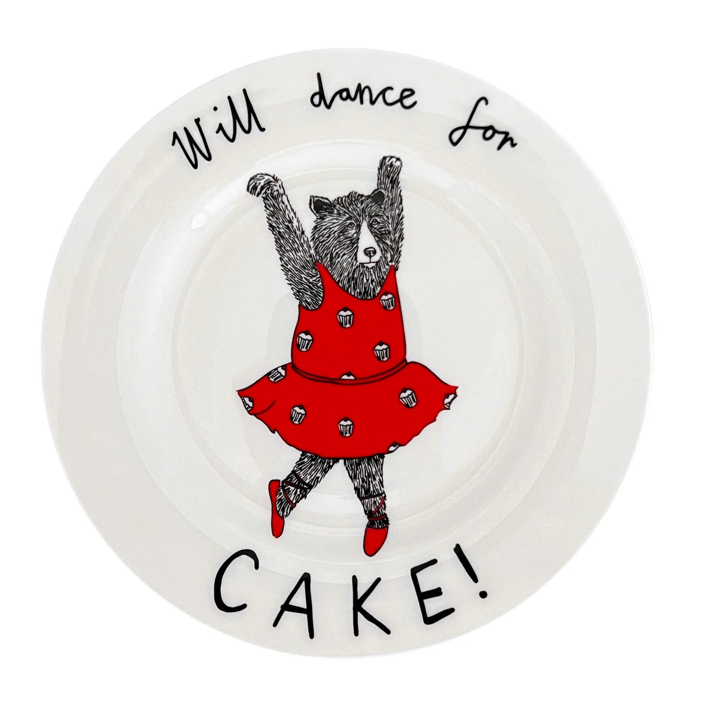 'Will dance for CAKE' Side Plate by Jimbobart