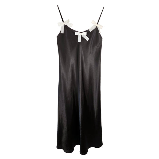 Black Slip Dress with White Velvet Bows by Odd Janko