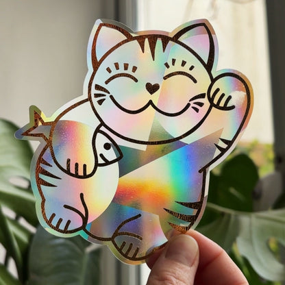 MANEKI NEKO Cat - Suncatcher Window Decal by Gleeful Hive