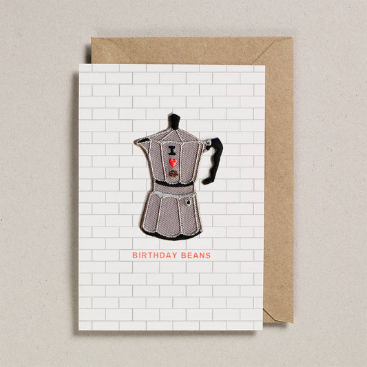 Birthday Card, Coffee Lover Moka Pot, Iron On Patch