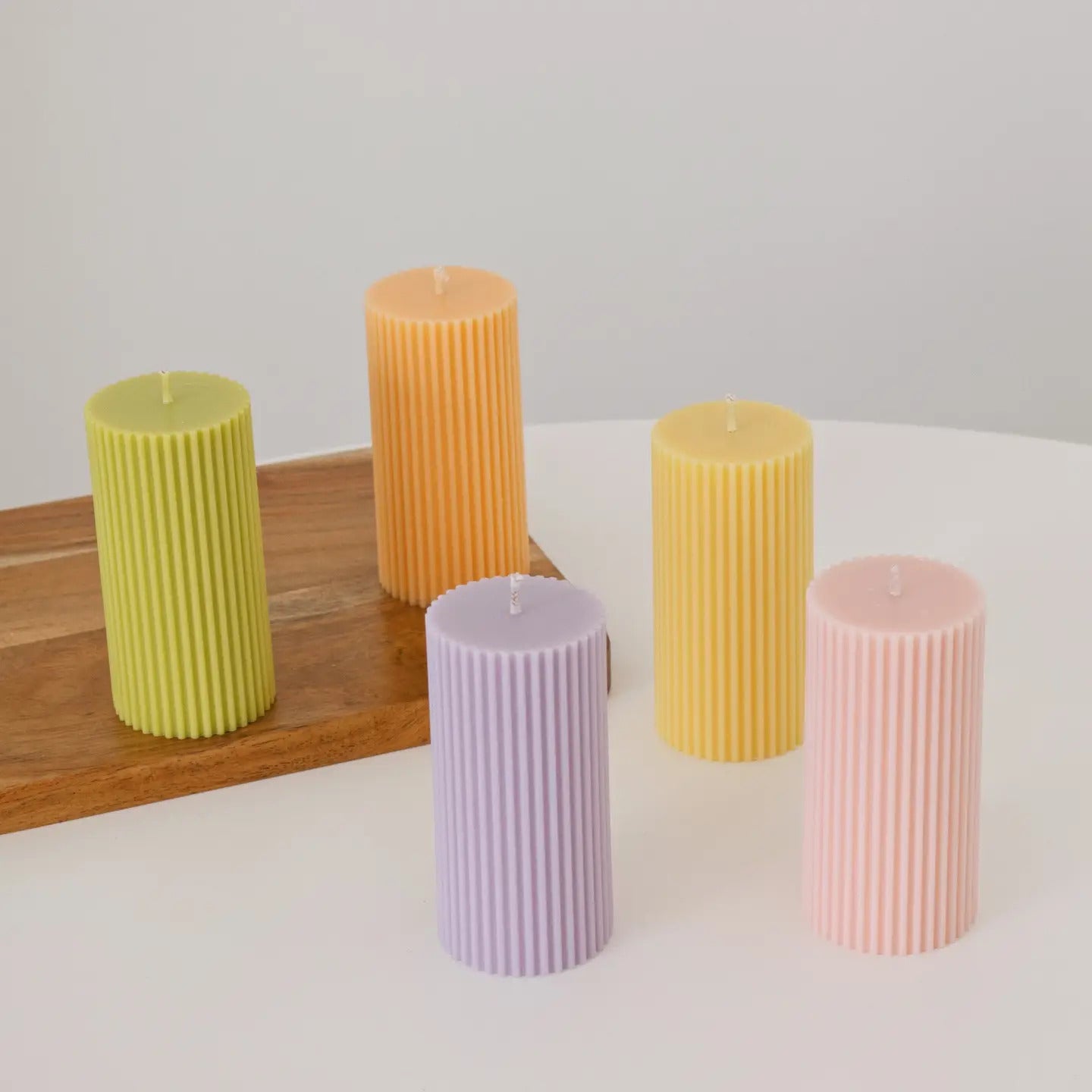 Pastel Ribbed Pillar unscented soy wax Candles by Kirrou