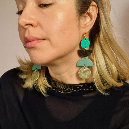 Jumbo Turquoise, Leopard Print & Gold Geometric Earrings By Hummingbird Archives
