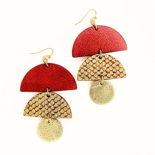 Jumbo Red & Gold Statement Earrings  By Hummingbird Archives