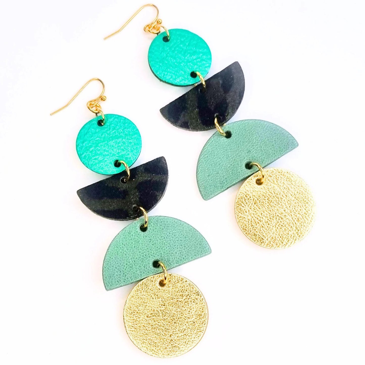Jumbo Turquoise, Leopard Print & Gold Geometric Earrings By Hummingbird Archives