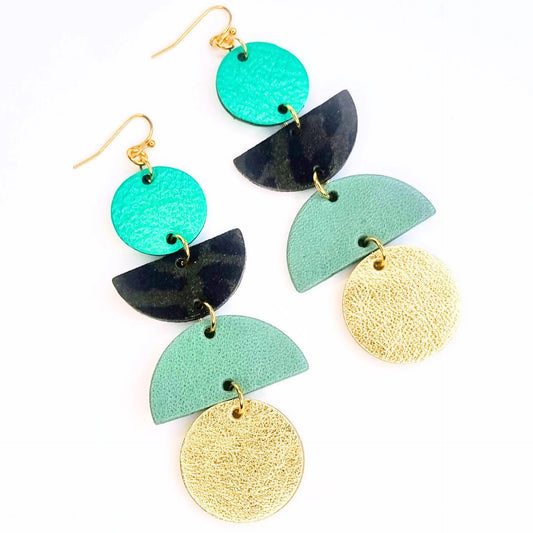 Jumbo Turquoise, Leopard Print & Gold Geometric Earrings By Hummingbird Archives