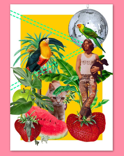 Strawberry Disco Collage Print By Flamingo Rodeo