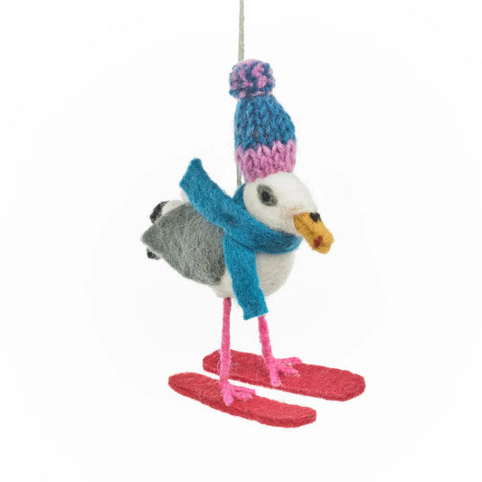 Ski-Gull Hanging Christmas Seagull Decoration by Felt So Good