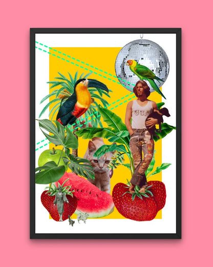 Strawberry Disco Collage Print By Flamingo Rodeo