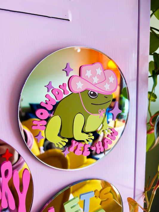 Cowboy Frog Disc Mirror by Printed Weird