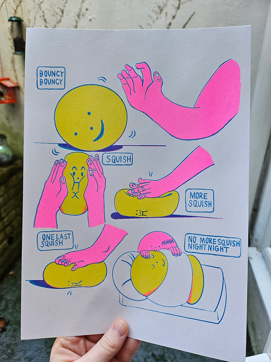Bouncy Bouncy A4 Riso Print by Louise Mcfarlane