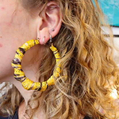 Yellow Fabric Handmade Earrings by Gangster Wraps