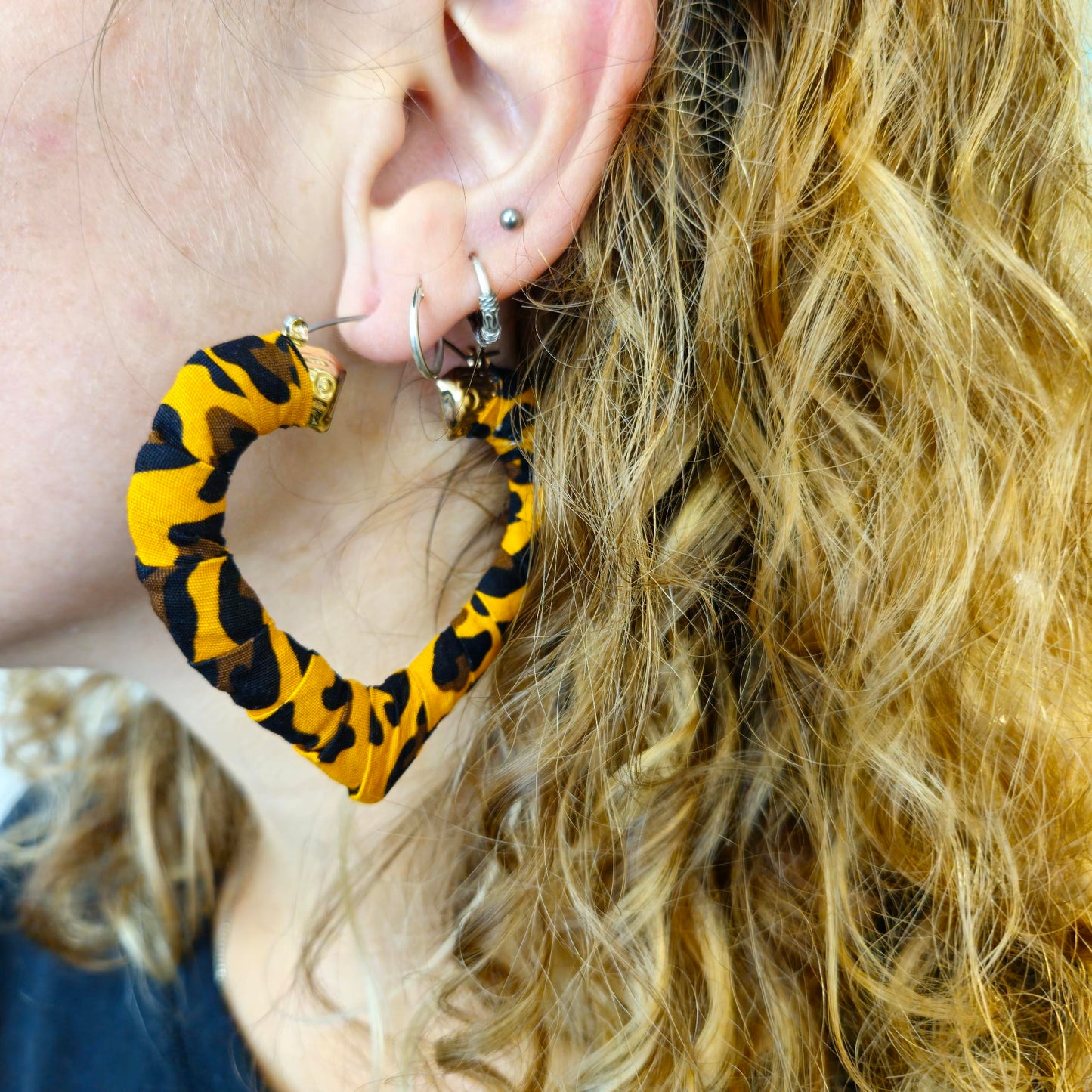 Black & Yellow Fabric Handmade Earrings by Gangster Wraps