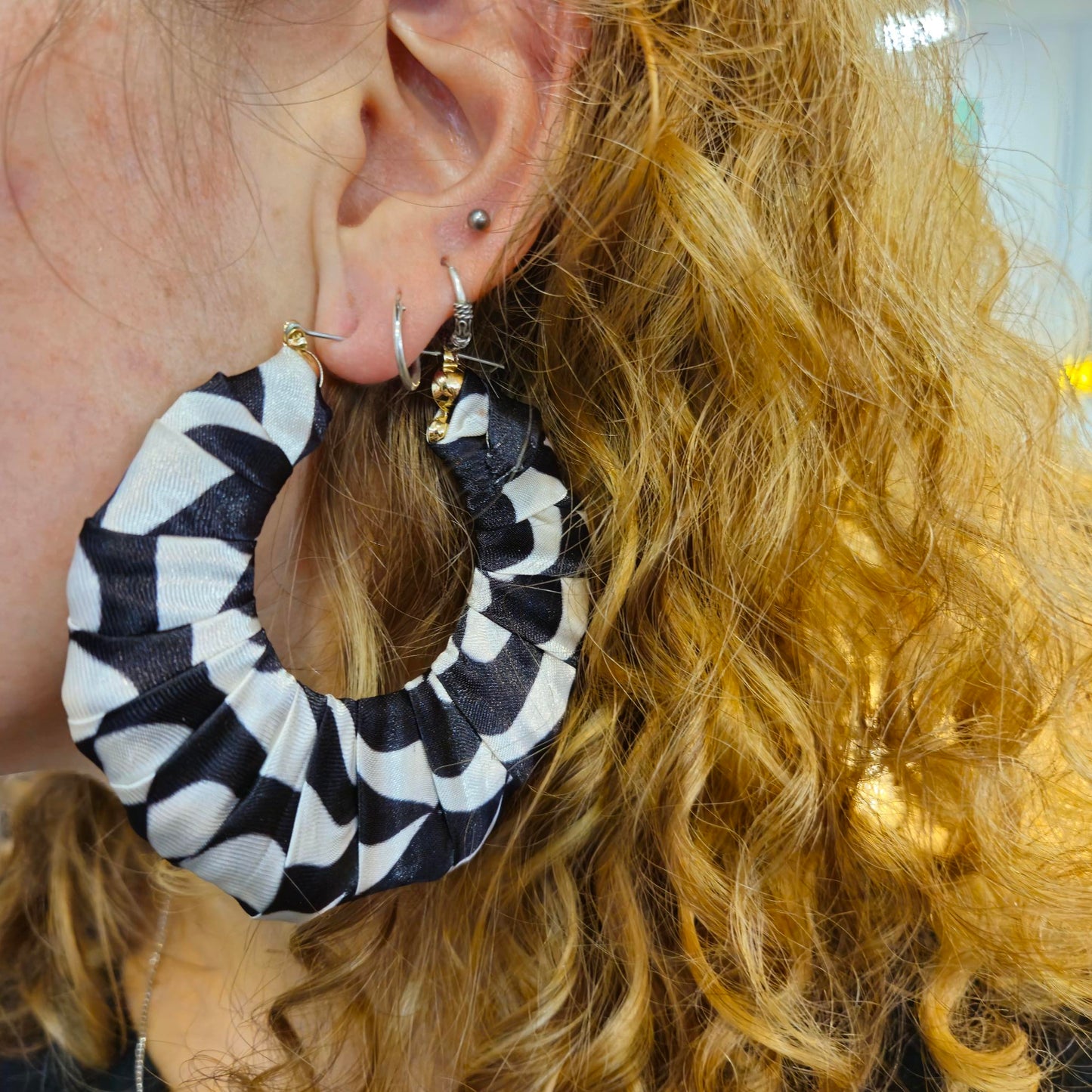 Black & white Fabric Handmade Earrings by Gangster Wraps