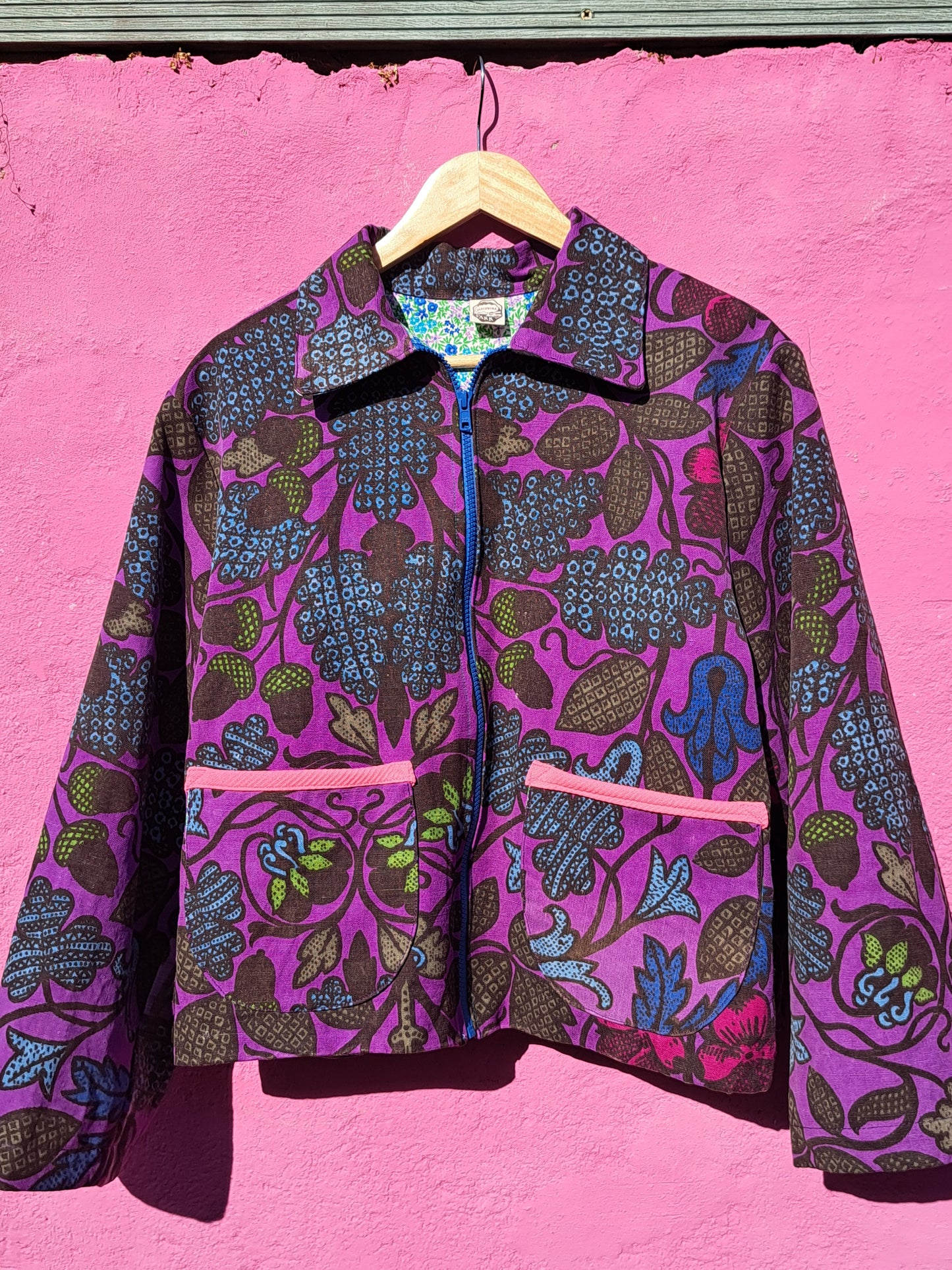 Handmade Vintage Zip-up Patterned Jacket By Patchwork Park