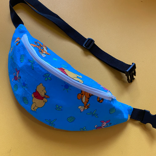 Reworked Duvet Cover Cartoon blue bumbag by Silly Girl Club