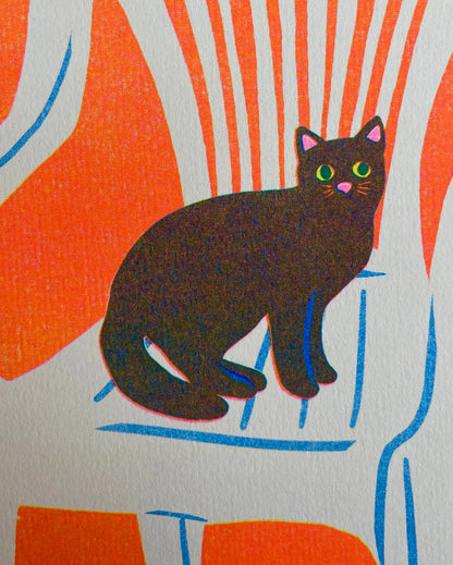 Cat in Chair Riso Print by Naomi Wilkinson  illustration