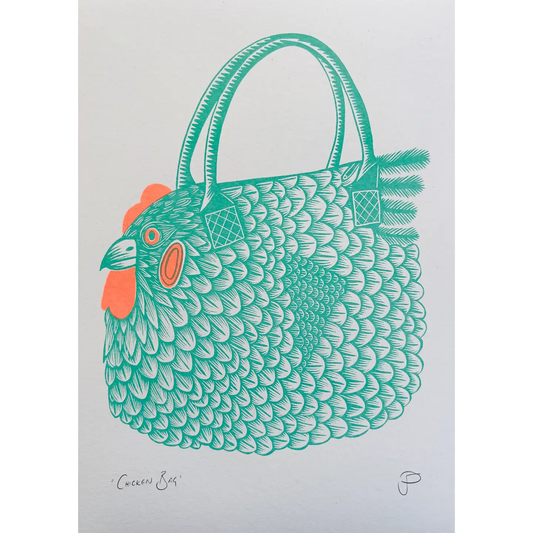 Chicken Bag Riso Art Print by Strangford