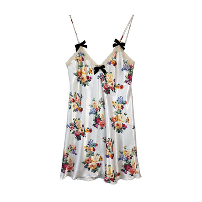 Rose Slip Dress with Mini Black Velvet Bow by Odd Janko