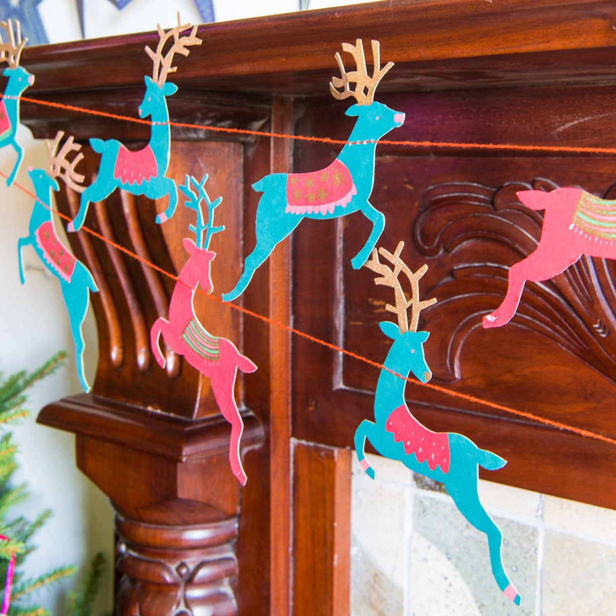 Bright Reindeer Sewn Garland By East End Press