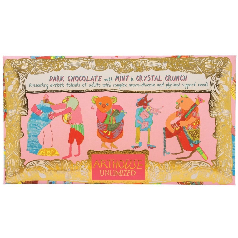 Hugging Animals, Dark Chocolate with Mint & Crystal Crunch by ARTHOUSE