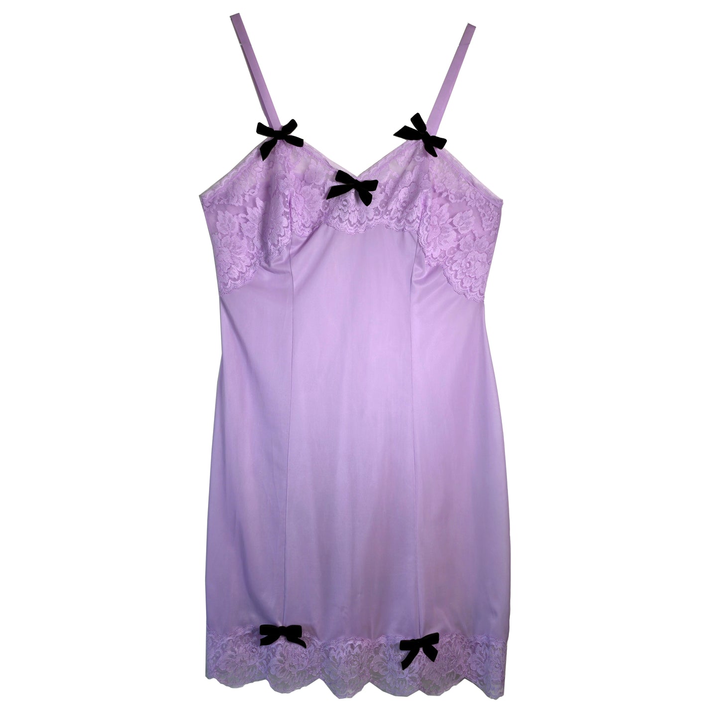 Lilac Slip Dress with Mini Black Velvet Bow by Odd Janko