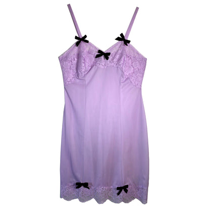 Lilac Slip Dress with Mini Black Velvet Bow by Odd Janko