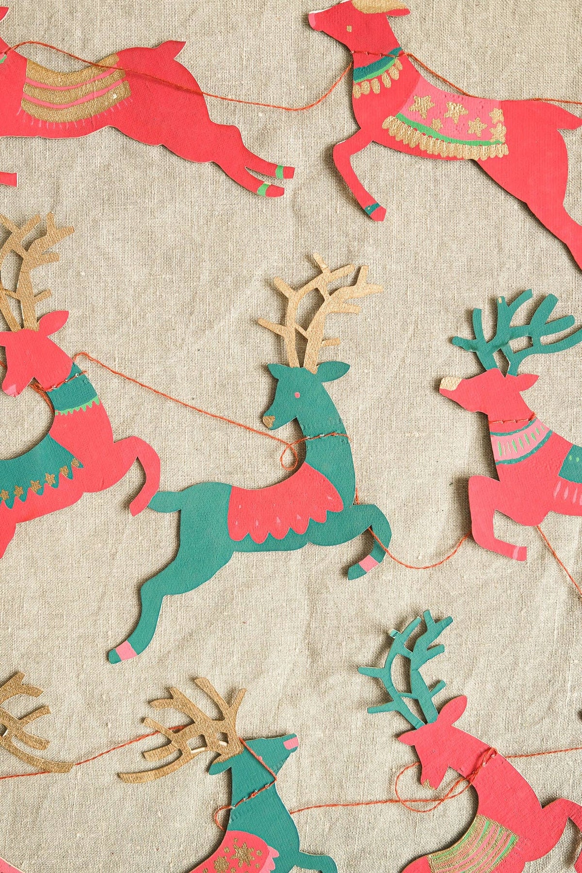 Bright Reindeer Sewn Garland By East End Press