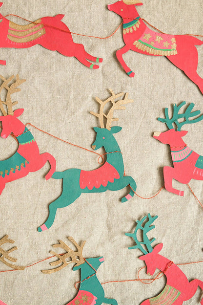 Bright Reindeer Sewn Garland By East End Press