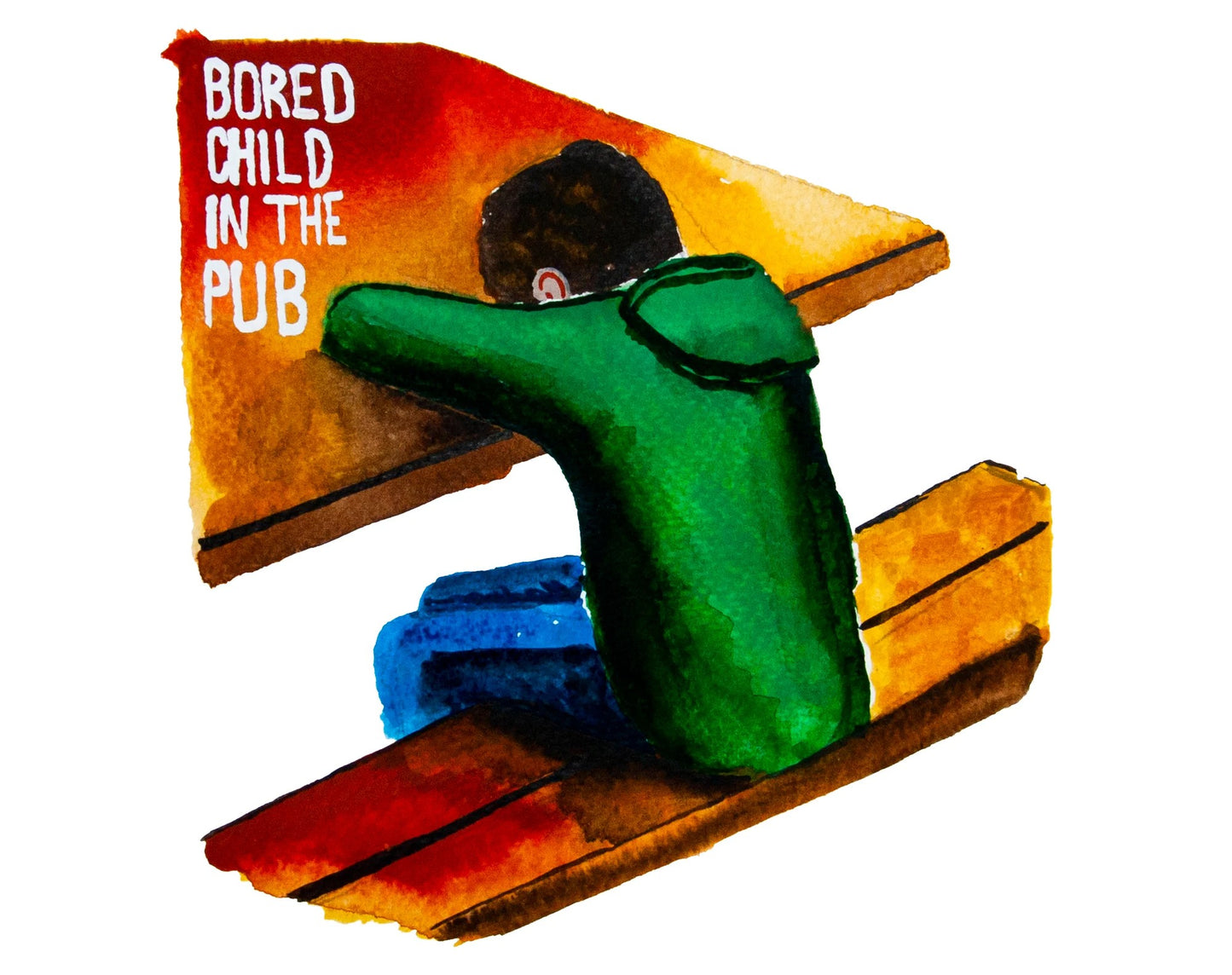 BORED CHILD IN THE PUB Riso Print By Merny Wernz