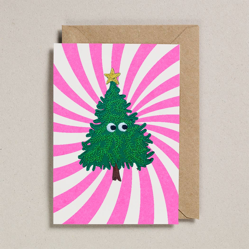 Christmas Card, Tree With Googly Eyes, Iron On Patch