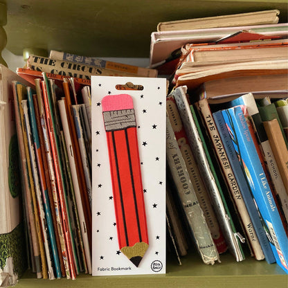 Embroidered Fabric Bookmark - Red Retro Pencil Design