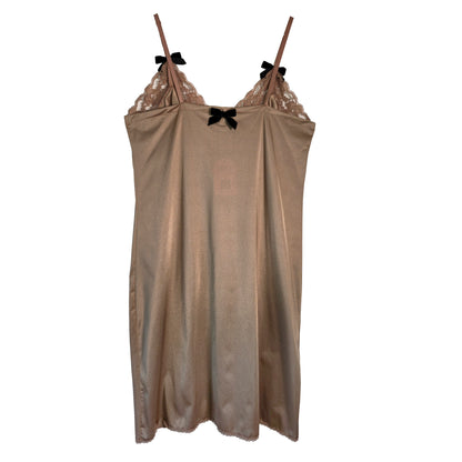 Mocha Slip Dress with Mini Black Velvet Bow by Odd Janko