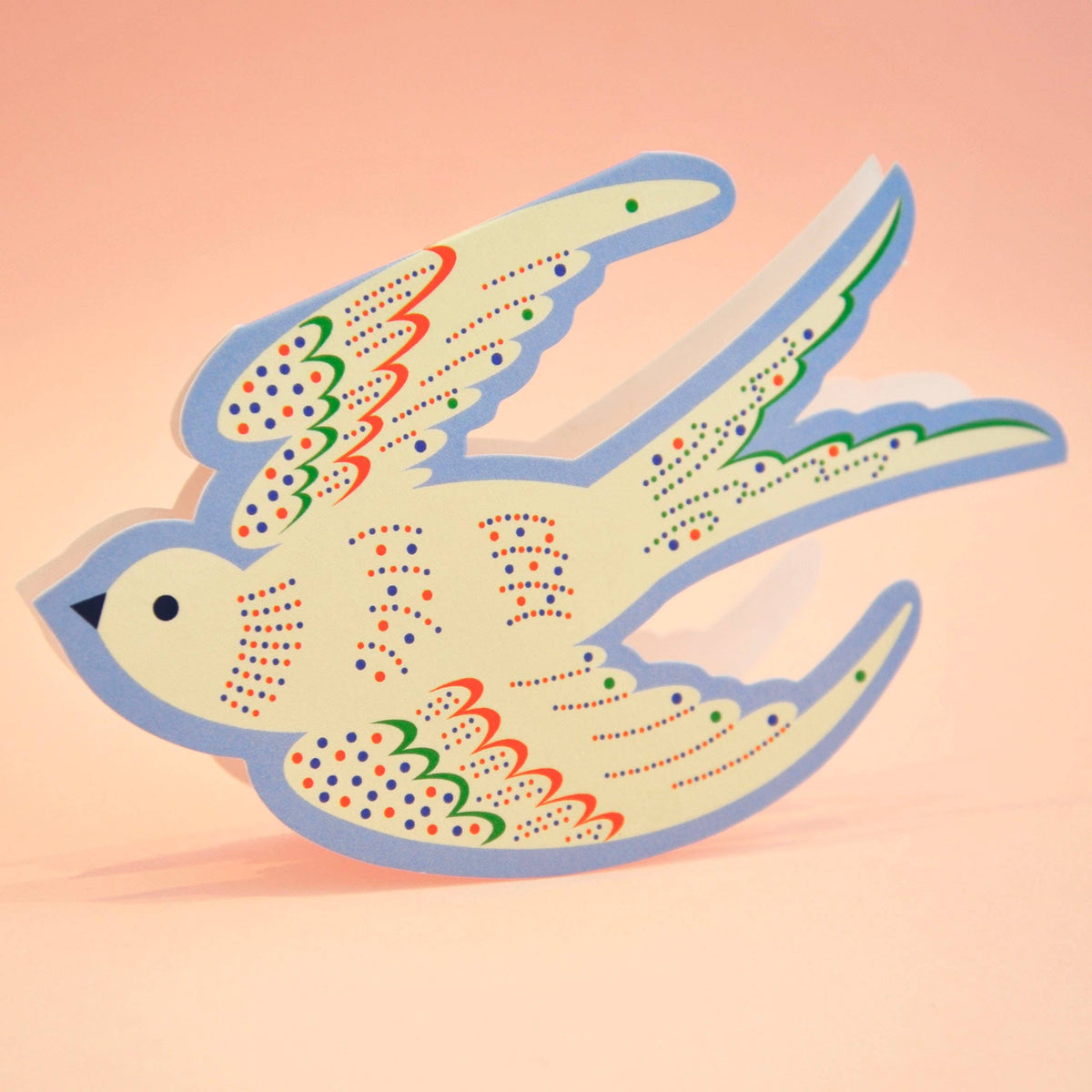Whimsical Rocking Bird - Blue Die Cut Card
