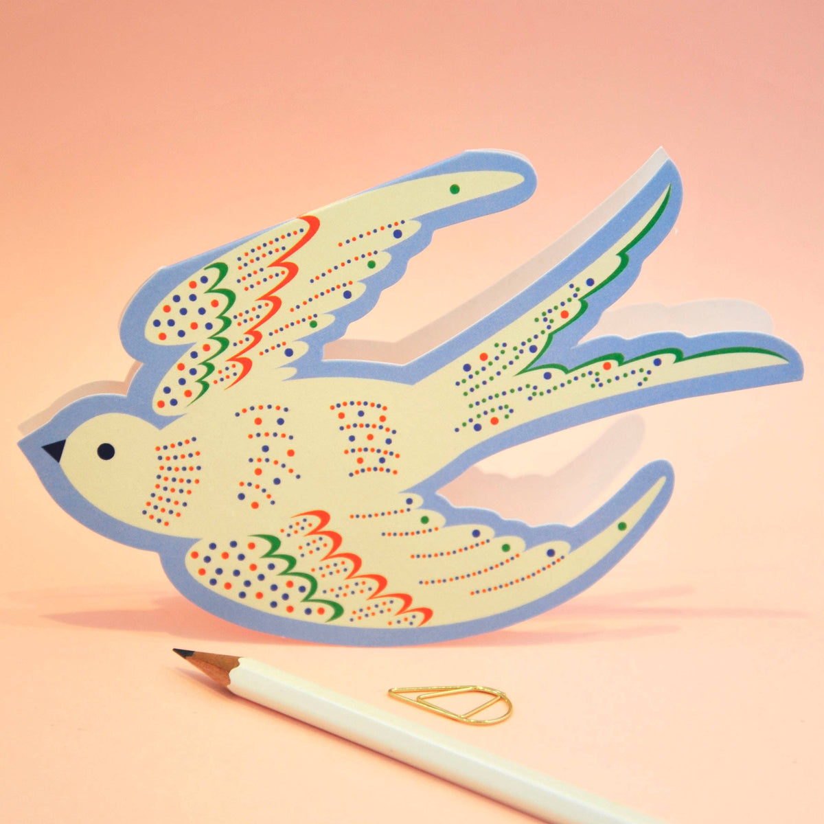 Whimsical Rocking Bird - Blue Die Cut Card