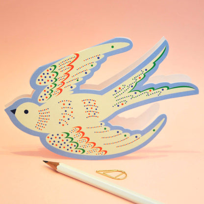 Whimsical Rocking Bird - Blue Die Cut Card