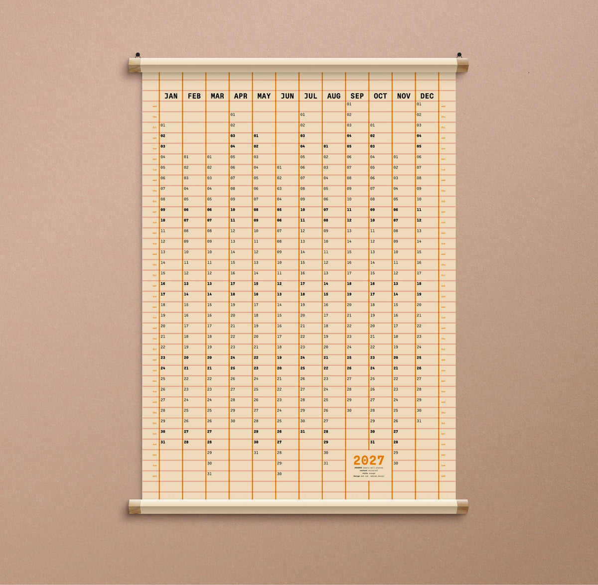 Yearly Wall Planner 2027  By Mat Cuk Design