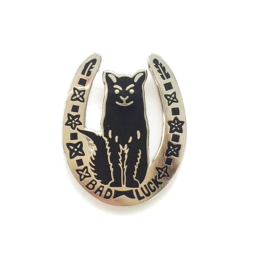 Bad Luck Cat Horseshoe Enamel Pin Badge by Cousins Collective