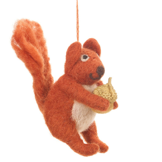 Handmade Felt Red Bushy Squirrel Biodegradable Hanging Decor by Felt So Good