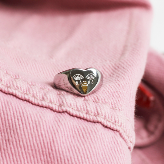 Crying Heart Signet Ring - Silver by Cousins Collective