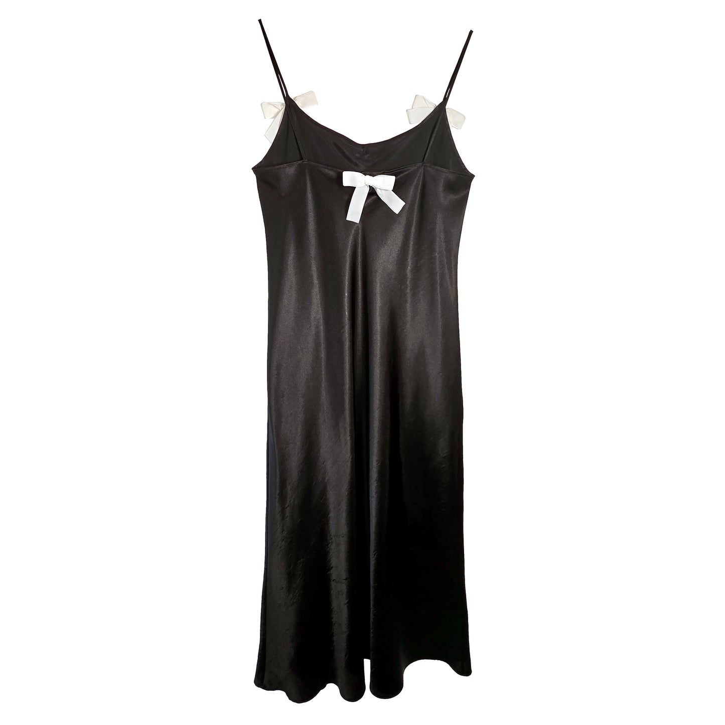 Black Slip Dress with White Velvet Bows by Odd Janko