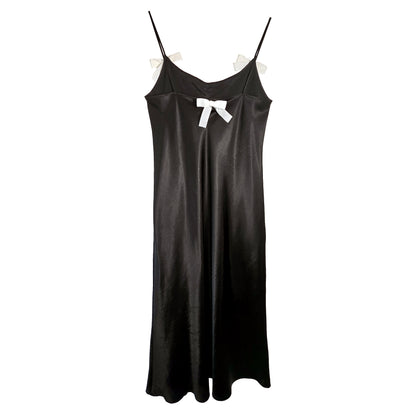 Black Slip Dress with White Velvet Bows by Odd Janko