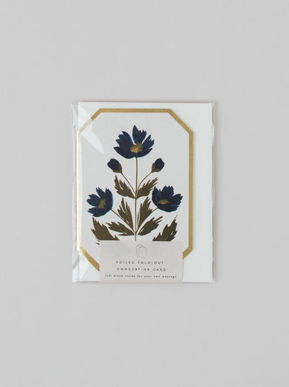Concertina Botanical Blue Flower Die Cut Mini Card By Katie Housley